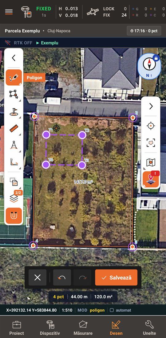 Desenarea parcelei și a casei în SicSat Field, cu suprafețele calculate